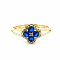 Woman’s Ladies 14k Yellow Gold Blue CZ Cubic Zirconia Clover Ring Size 8.5 GP3136780