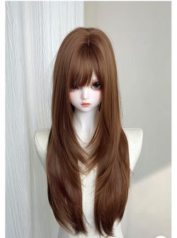 Caramel Long Straight Wig with Bangs