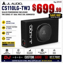 JL Audio 10TW3 Sealed Box TW3 Series 10" Dual Voice Coil Shallow Subwoofer 800 Watts CS110LG-TW3 🚨 No Credit Needed 🚨