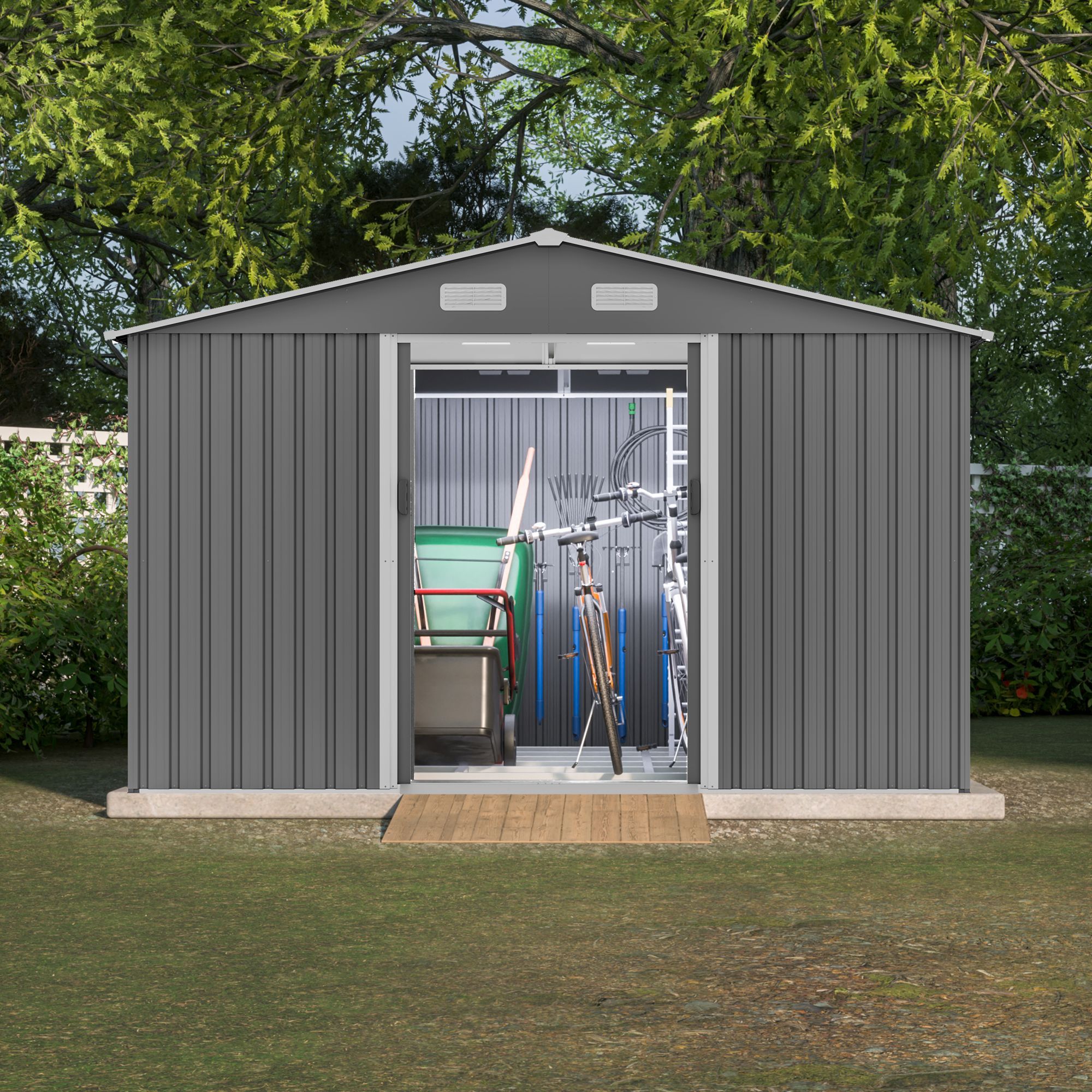 Metal Foundation Storage Shed 10x8ft: Outdoor, for Patio, All-Weather