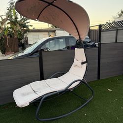 Chaise Lounge Swing Chair, Outdoor Hammock with Stand and Canopy, orange