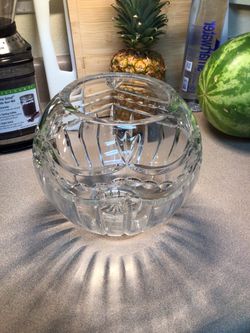 Vintage Heavy Cut Crystal Rose Bowl / Round Glass Globe Vase
