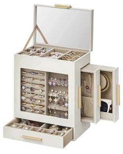 5-Layer Jewelry Organizer Glass Window with 3 Side Drawersm