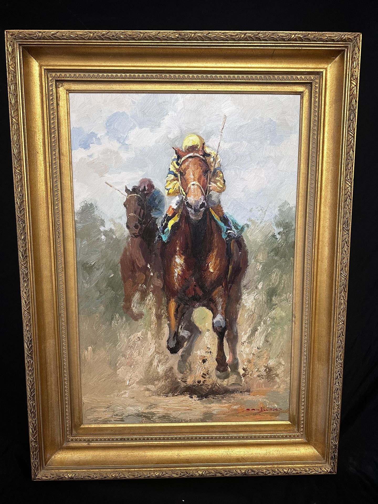 Timeless Masterpiece, Dramatic Original Oil Painting “Coming At Ya” By Sam Jusics