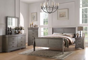 New QUEEN 4-PIECE ANTIQUE GREY BEDROOM COLLECTION