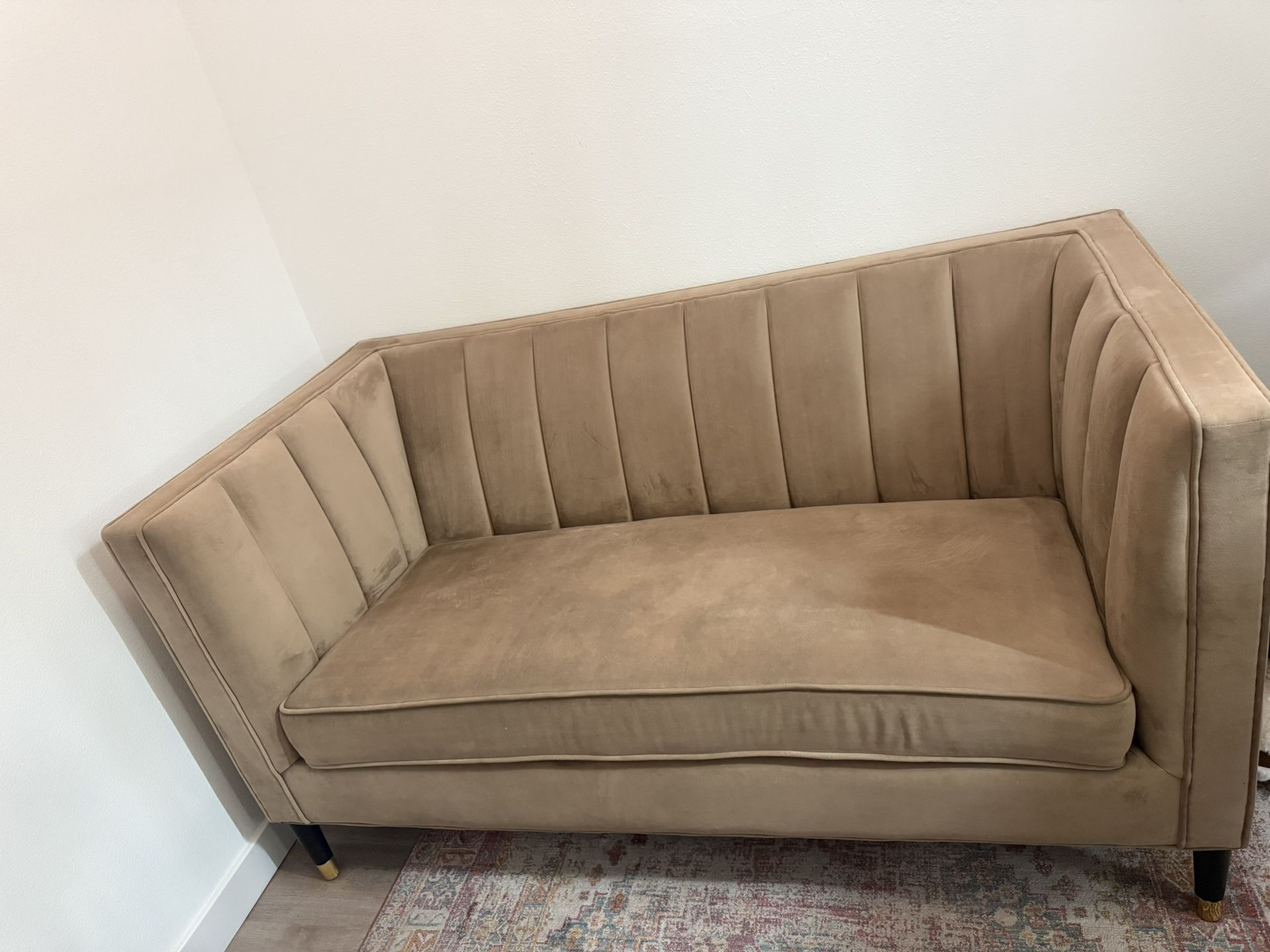 Modern Tan Velvet Sofa – Compact & Stylish
