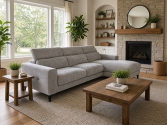 Free Delivery❗️Modern Gray Sectional W/ Chaise & Adjustable Headrest