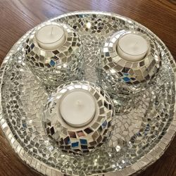 New! MOSAIC GLASS CANDLE Holder Set