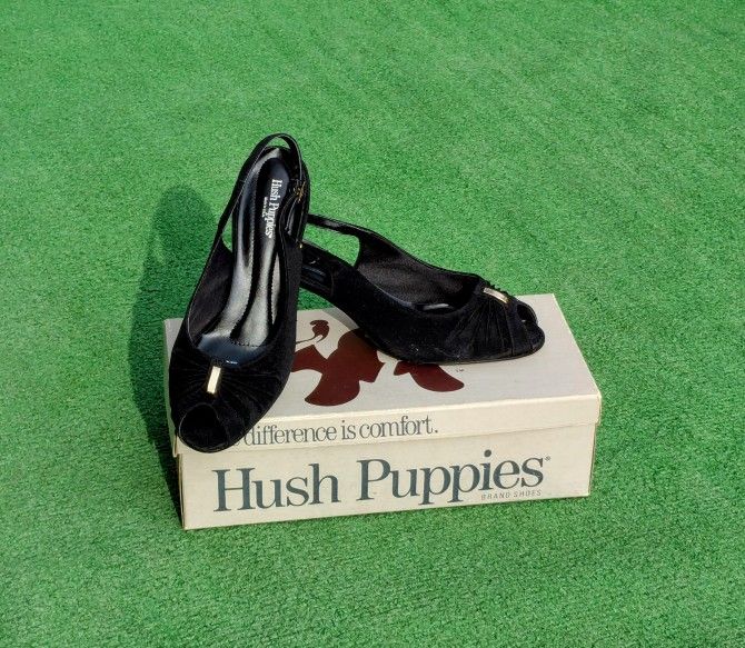 Hush Puppies Black Vintage Leather Open-Toe Size 7 Pump High Heeled Shoes GUC