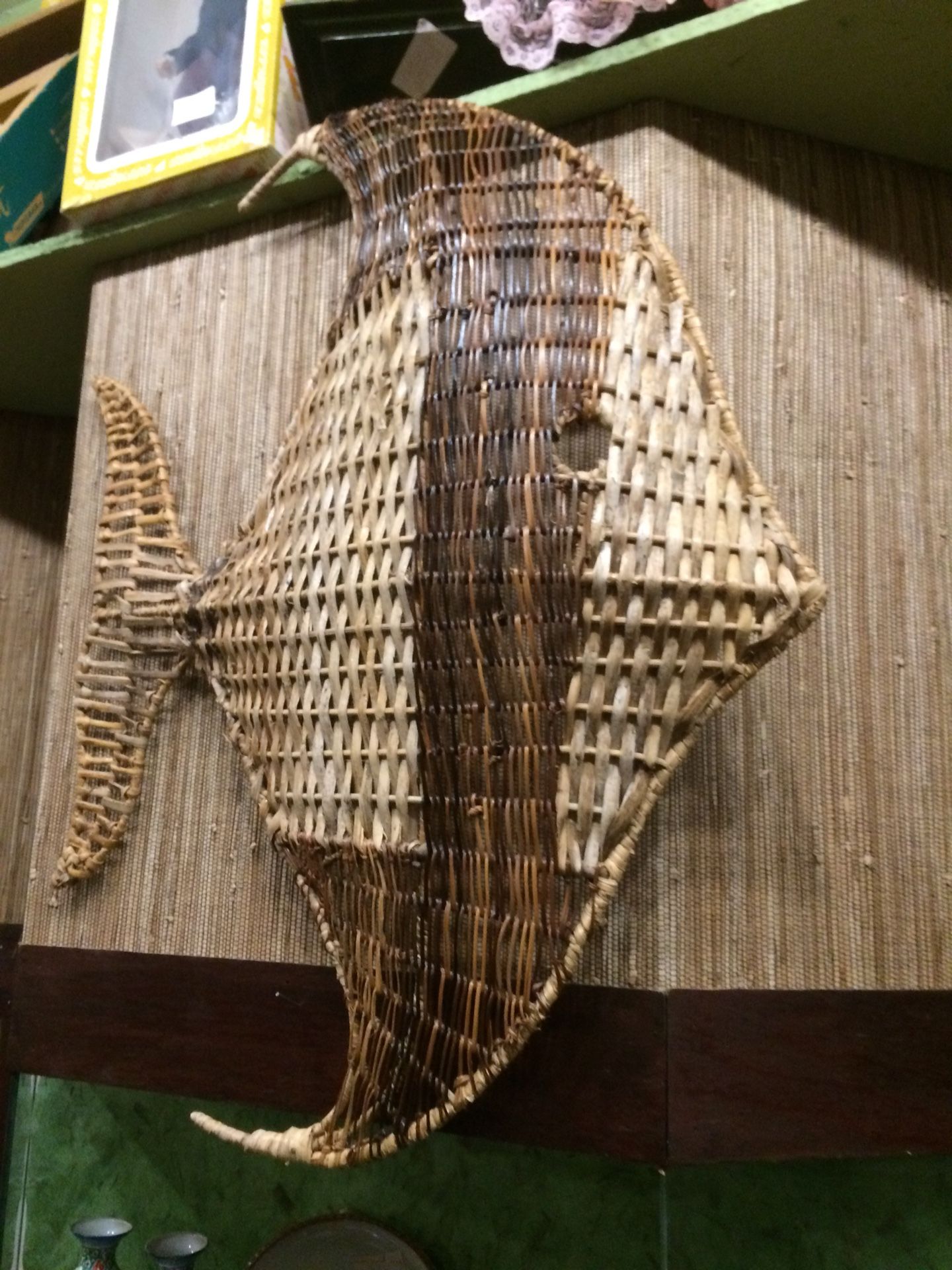 Wicker rattan fish hanging wall Decor $30 measures 23 x 28”