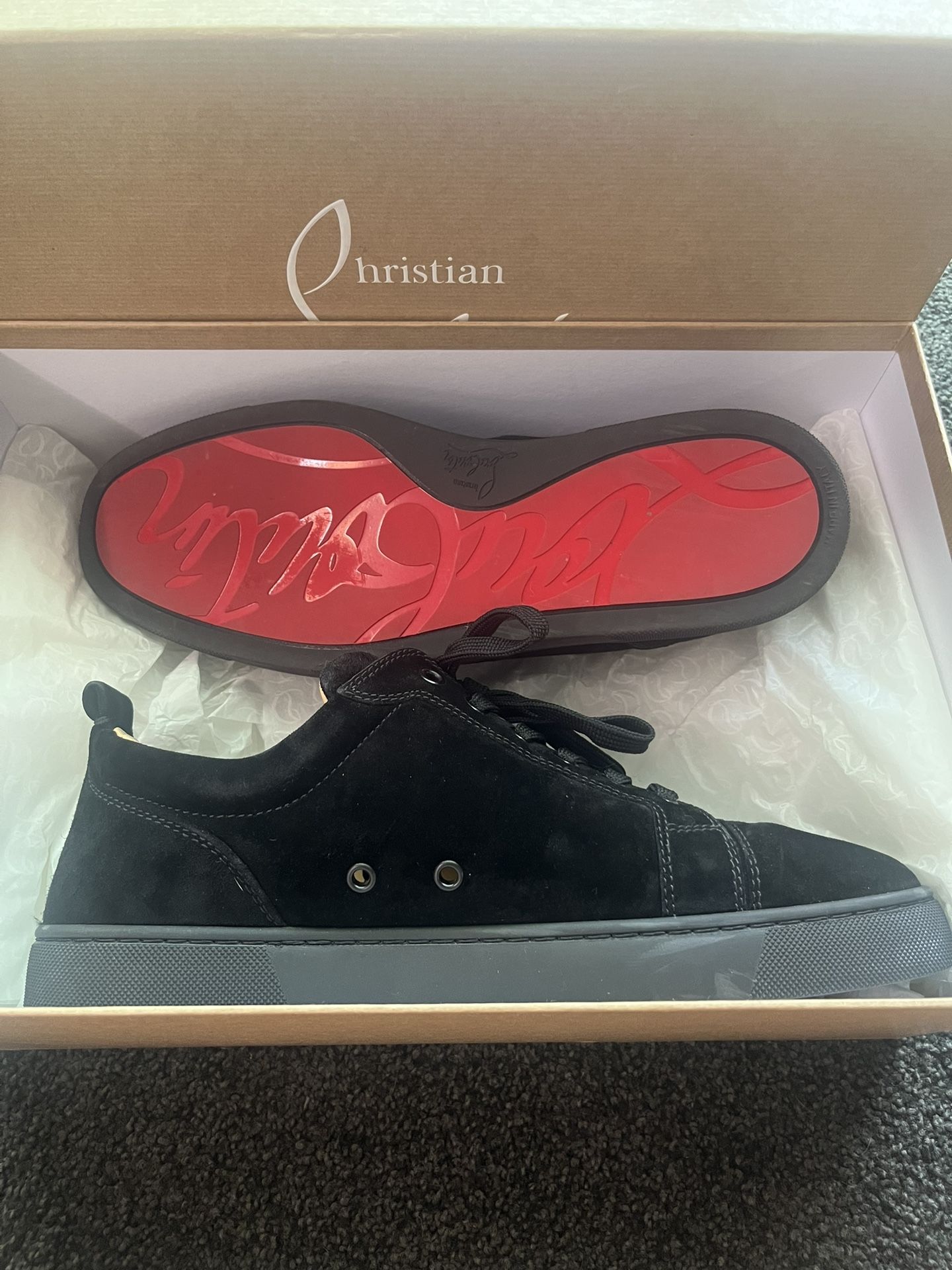 Christian Louboutin Mens Sneakers Black Size 10.5Louis Junior Flat Suede Low Top