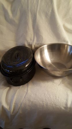 Blue Enamel Roaster & Stainless Steel Bowl