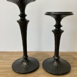 Set of 2 Pottery Barn 11" Tall & 9" Tall Black Metal Candle Holders