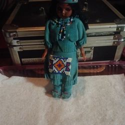 Vintage Carlson Doll Native American Shoshoni Princess With Baby Doll On Her Back For Sale.