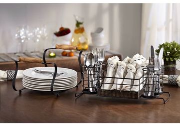 Inspired Living by Mesa Inspired Living Utensil Silverware Organizer in Black Rustic Collection Buffet Caddy,  DIMENSIONS: 12 (H) 6 (W) 17 (L) Clean w