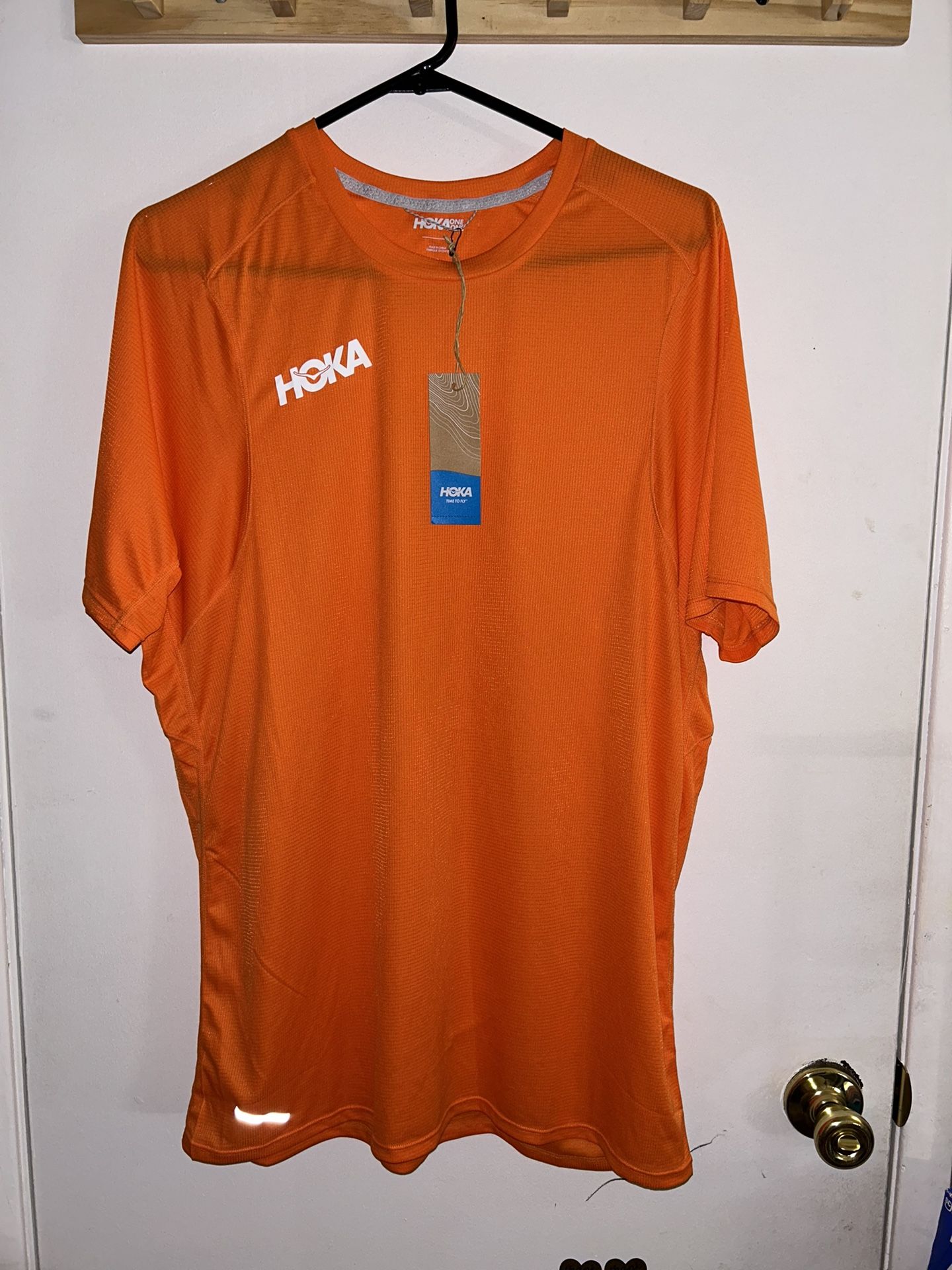 Hoka One One Glide 3/4 Sleeve T Shirt Tee Mens Orange Active Running Gym Sz XL