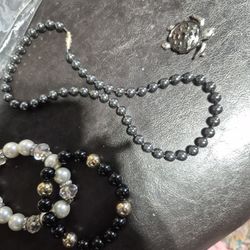 2 Bracelets A Necklsce Amd A Turtle Pin Used 