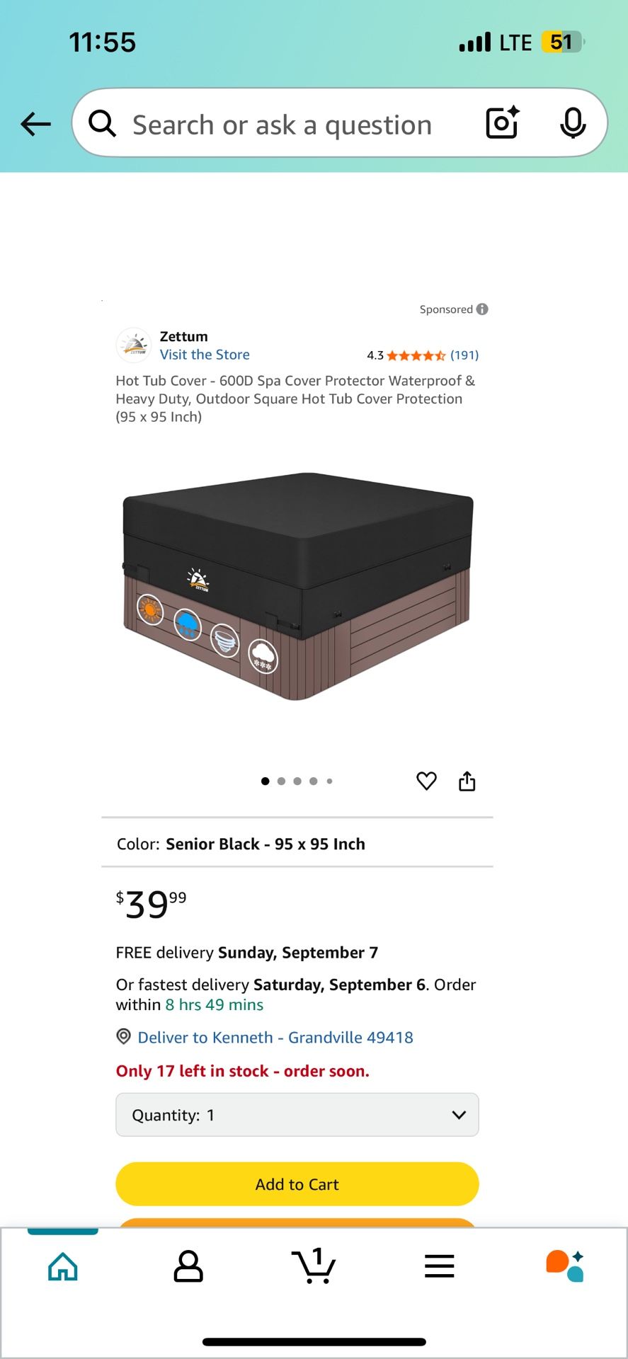 New In Box 95 Inch Zettum hot Tub Cover