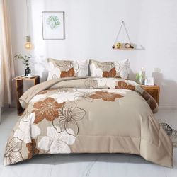 Taupe Floral King Comforter