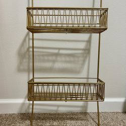 Shower Door Caddy Metal 2 Shelves Hooks Soap Dish Bath Organizer/gold