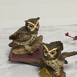 Homco Vintage Brown Porcelain Owl Figurines