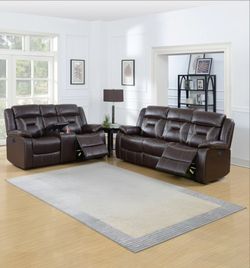 🪙 Sofa and Loveseat Power Recliners Dark Brown Gel Leatherette, Solid wood, metal, others. New in the Box.