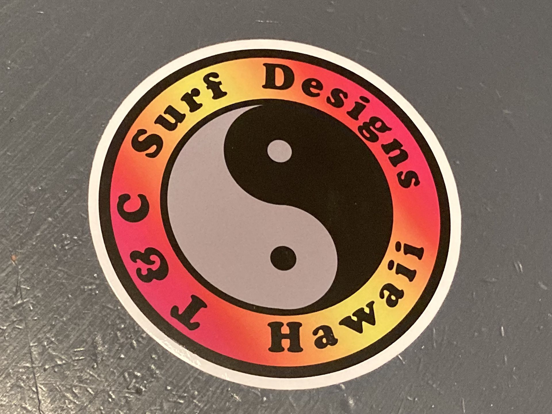 T&C Surf Design Hawaii Circle Logo Emblem Skateboard 4 Inch Vinyl Sticker Decal - Bright Pink Yellow And Orange!!!