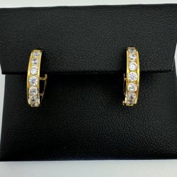 10k solid yellow gold 0.5CTW CZ stone hoop earrings