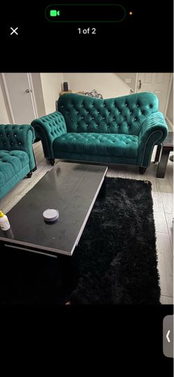 Teal Velvet Tufted Loveseat and Chair Set