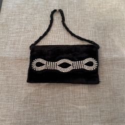 Vintage Black Soft Velvet Evening Mini Purse