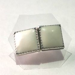 Silver And White 1cm Square Studs