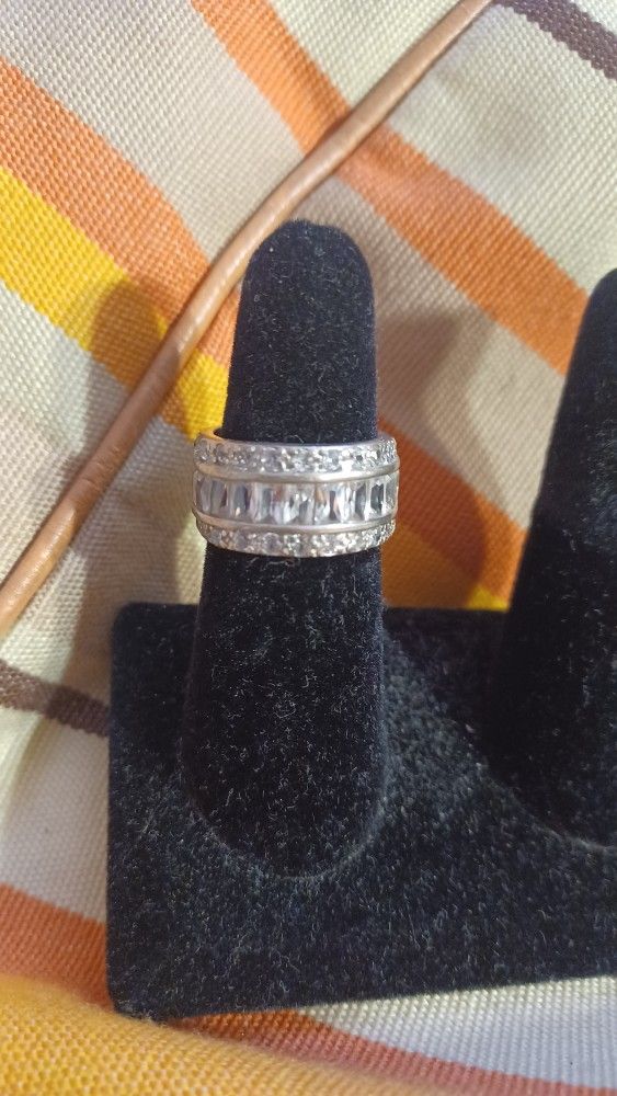 Band Sterling Silver Cz Baguettes