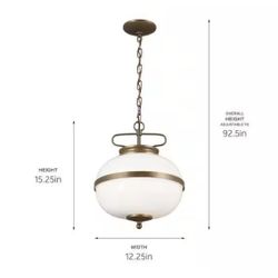 Open Box New Kichler Opal 2-Light Character Bronze Vintage Globe Kitchen Pendant Hanging Light with Opal Glass