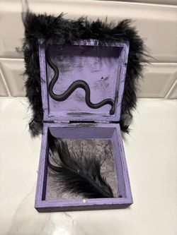 Creepy Halloween lace snake feather skull unique wood box