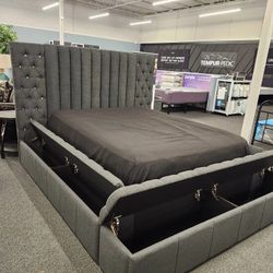 Charcoal Color Velvet Fabric Tufted Design Storage Bed Frame/ Queen Storage 🛏️ King Storage Bed ⭐$39 Down Payment with Financing ⭐ 90 Days same as ca