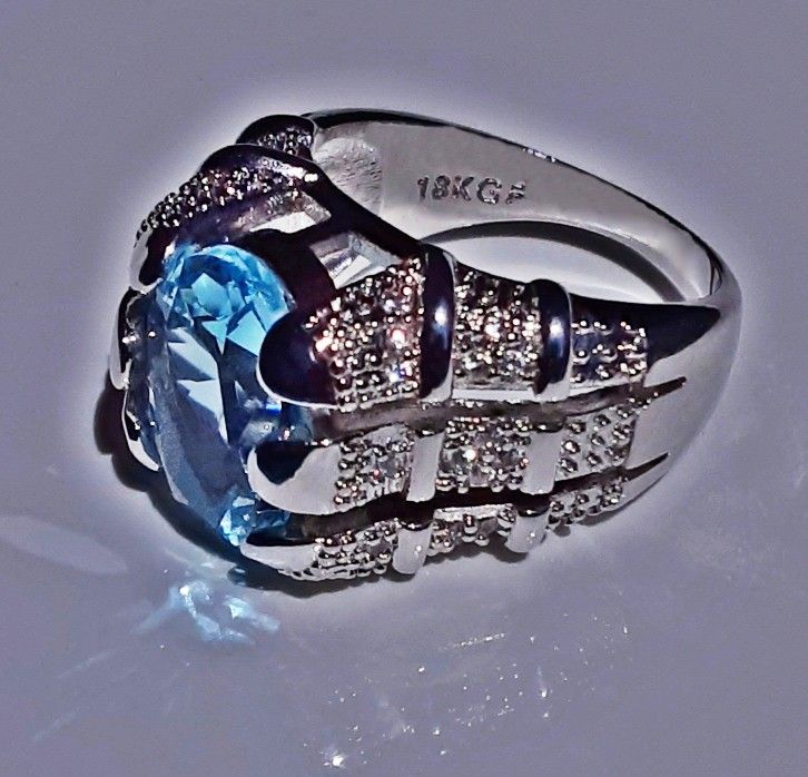 Men's White Gold Filled Aquamarine Ring Size 8