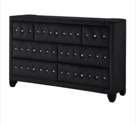 Tufted Velvet Dresser with Rhinestones