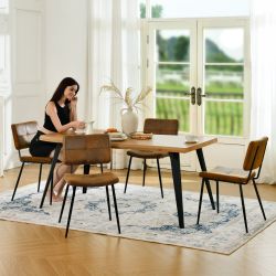 Lancelot 5 Piece Oak Dining Table Set 63” Table with 4 Pomona Upholstered Chairs