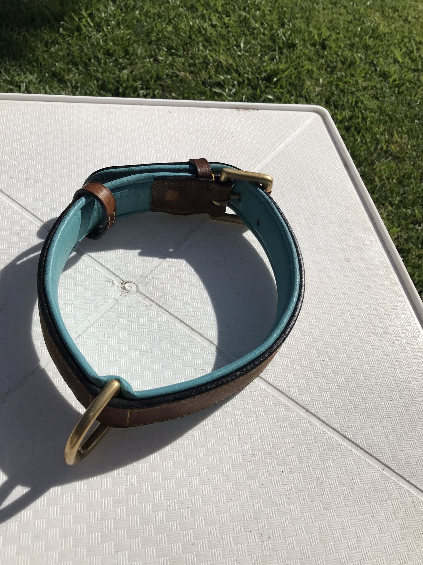 Brown And Light Blue Two Toned Leather Dog Collar