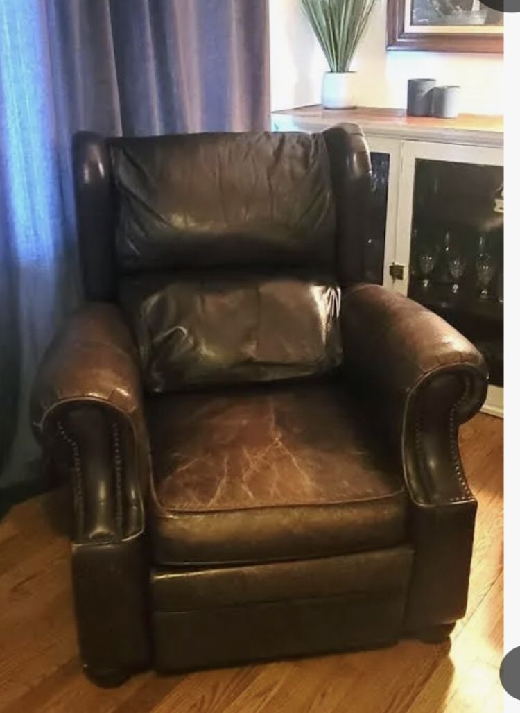 Bernhardt Recliner Tobacco Leather Sofa Chair