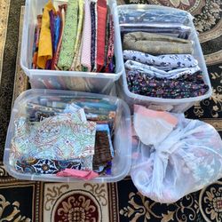 Bins Of Sewing Fabric Lot 