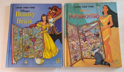 Vintage 1990s Disney Look & Find Books – Beauty & the Beast + Pocahontas