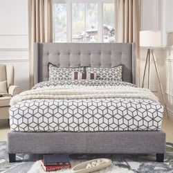 Upholstered Wingback Bed Frame with nail heads