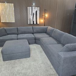 Thomasville Bryden Fabric Sectional with Lots of Storage Seats and Ottoman