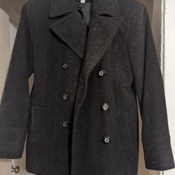 Croft & Barrow Black Unisex Double-Breasted Large Wool Peacoat