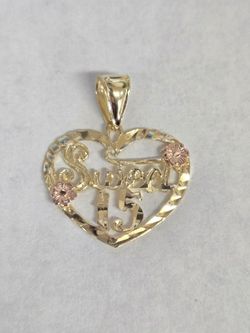 14kt Gold Sweet 15 Heart Charm