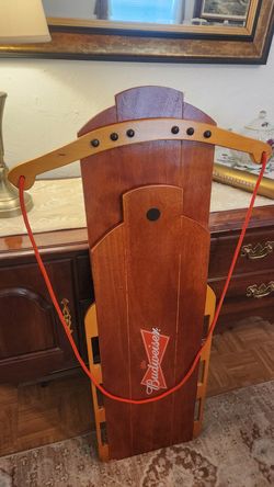 Vintage Budweiser Beer Promotional Wood Sled Advertising Bar Pub Display RARE Sign
