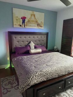 Ashley Brynhurst King Upholstered Bed with Storage + Zinus firm mattress