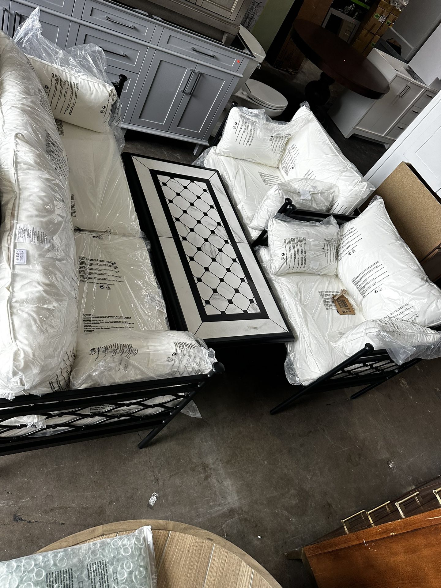 Home Decorators Collection Wakefield 4-Piece Reinforced Aluminum Outdoor Conversation Set with CushionGuard Plus Natural White Cushions