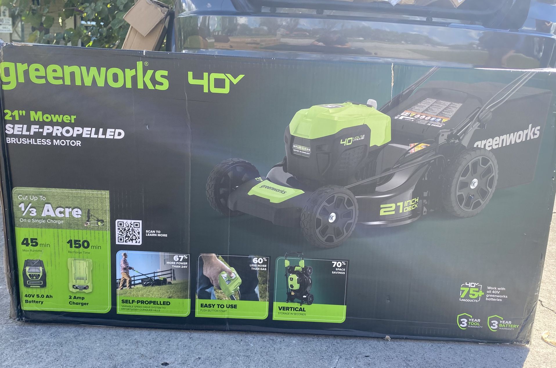Greenworks 40V 21" Brushless Cordless (Self-Propelled) Lawn Mower (75+ Compatible Tools), 5.0Ah Batt